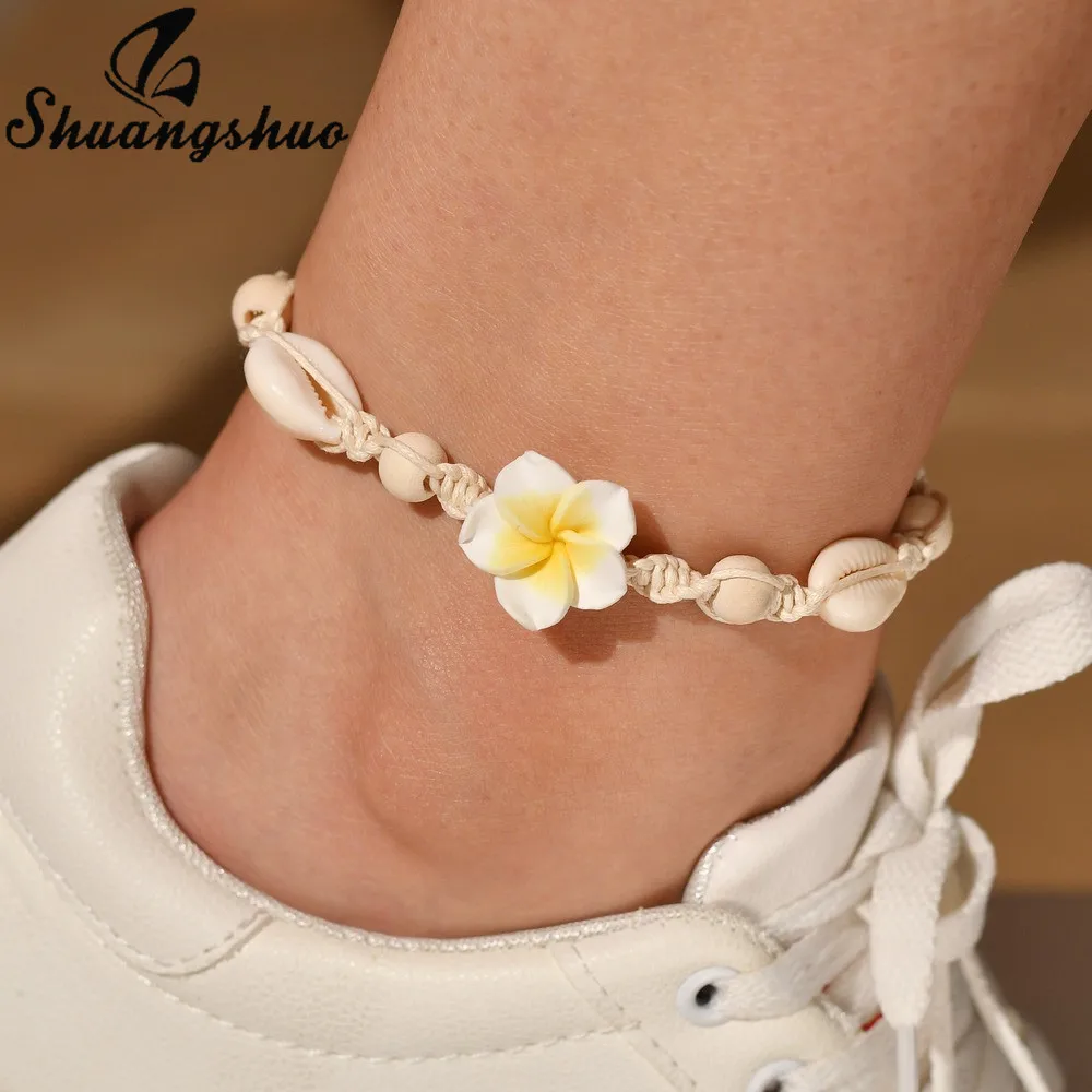 Shuangshuo Мода Boho оболочки подвесные ножные браслеты для женщин Многослойная Веревка Цепи Seashell бижутерия для ног девочек Giftn
