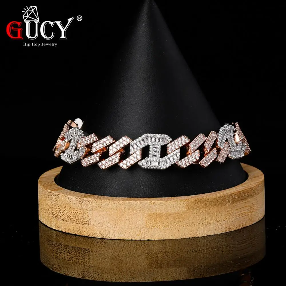 

GUCY Miami Prong Set Cuban Chains Bracelet For Men Gold Silver Color Hip Hop Iced Out Paved Bling CZ Rapper Bracelet Jewelry