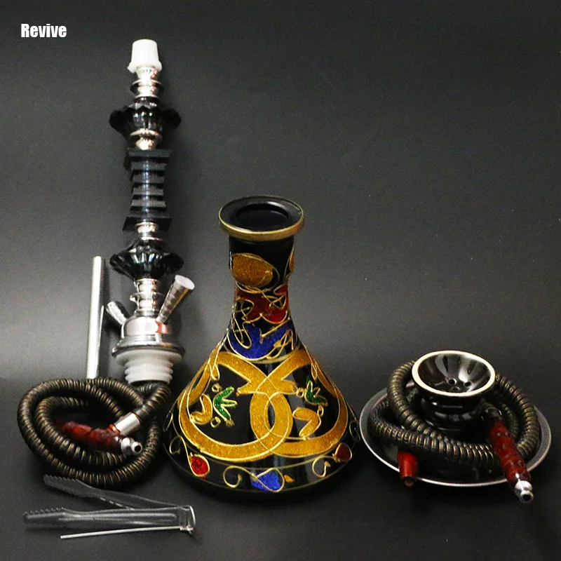 Кальян наргиле полный набор из 2 шлангов стеклянная керамическая чаша длиной 51 см