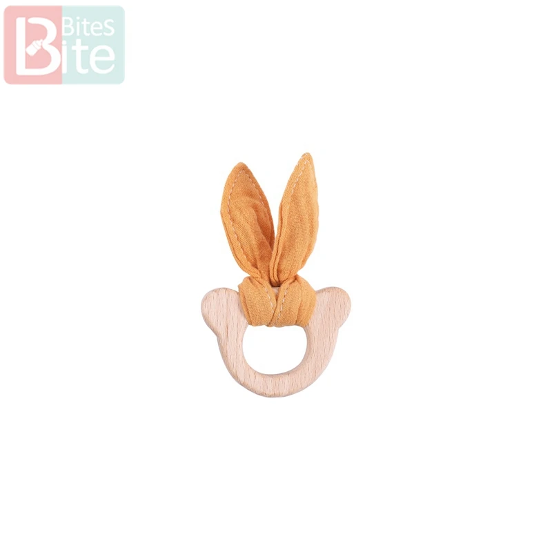 Yellow Bunny 1 Набор, детское деревянное зубное кольцо для ребенка, браслеты из бука, грызунов, подвеска в виде животного, хлопковые нагрудники, игрушки, деревянные пустые детские товары, погремушка - Цвет: Yellow Bunny