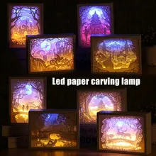 3D резная бумага оригинальная Ночная подсветка настольная лампа спальня ночные светильники Рождество Хэллоуин резные украшения лампы искусство украшения