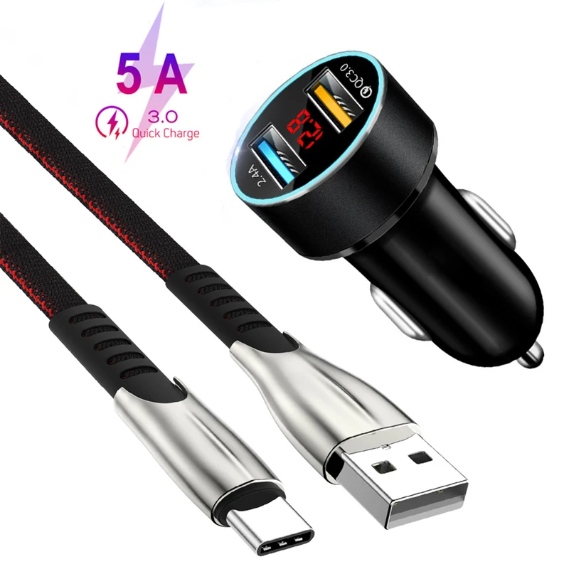 QC 3 0 Автомобильное зарядное устройство Тип C USB супер быстрый зарядный кабель для