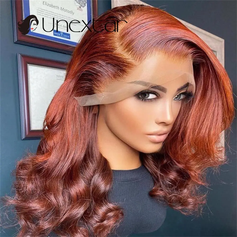 

Ombre Red Brown Wig Lace Front Human Hair Wigs 180% Brown Orange Colored 13x4 Hd Lace Wig Human Hair Brazilian Remy Wavy Wigs