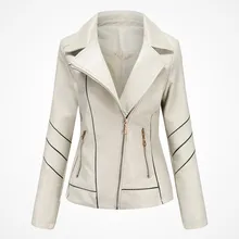 New Autumn Women Faux Soft Leather Short Black White Jacket Street Female Zipper Moto Biker Leather Turndown Collar Coat Outwear
