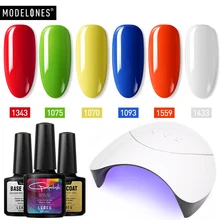 Modelones, 9 шт./лот, Гель-лак для ногтей, лампа для маникюра, лампа для лечения, набор, замачивается, долговечный Базовый Гель-лак, Полупостоянный гель