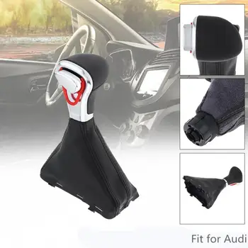 

ABS+ PU Leather Car Automatic Transmission Gear Shift Shifter Lever Knob Car Accessories with Dust Cover Fit for Audi A4 Q7 B8