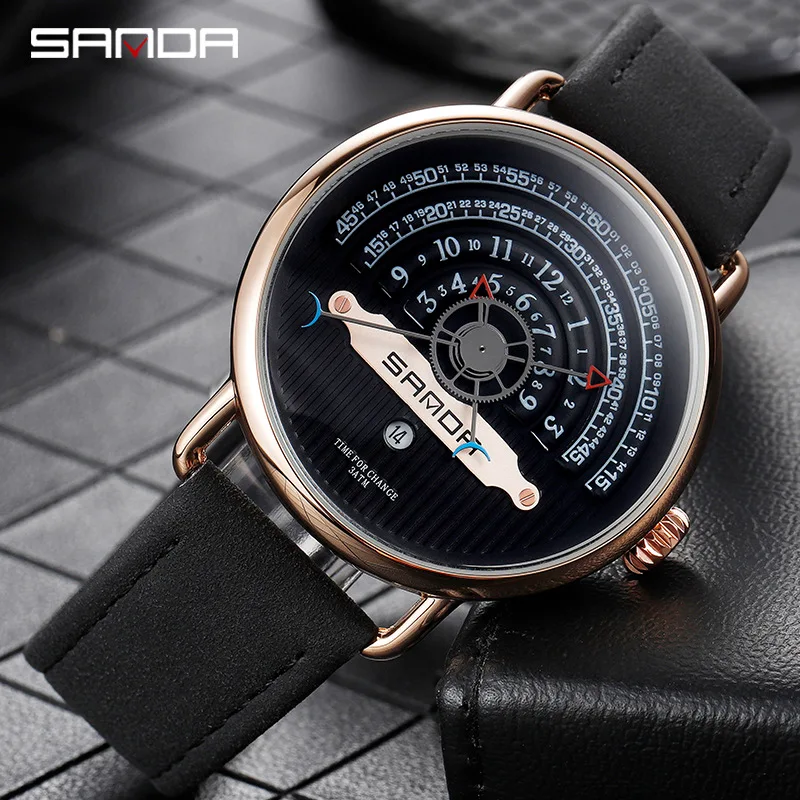 SANDA Топ люксовый бренд модные часы мужские кожаные montres homme Роскошные curren часы мужские