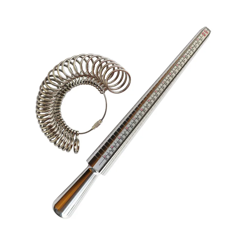 Metal Ring Sizer Set Measuring Ring with Rings Mandrel Sizer Finger Sizing Measuring Stick Ring Jewelry Tools Set