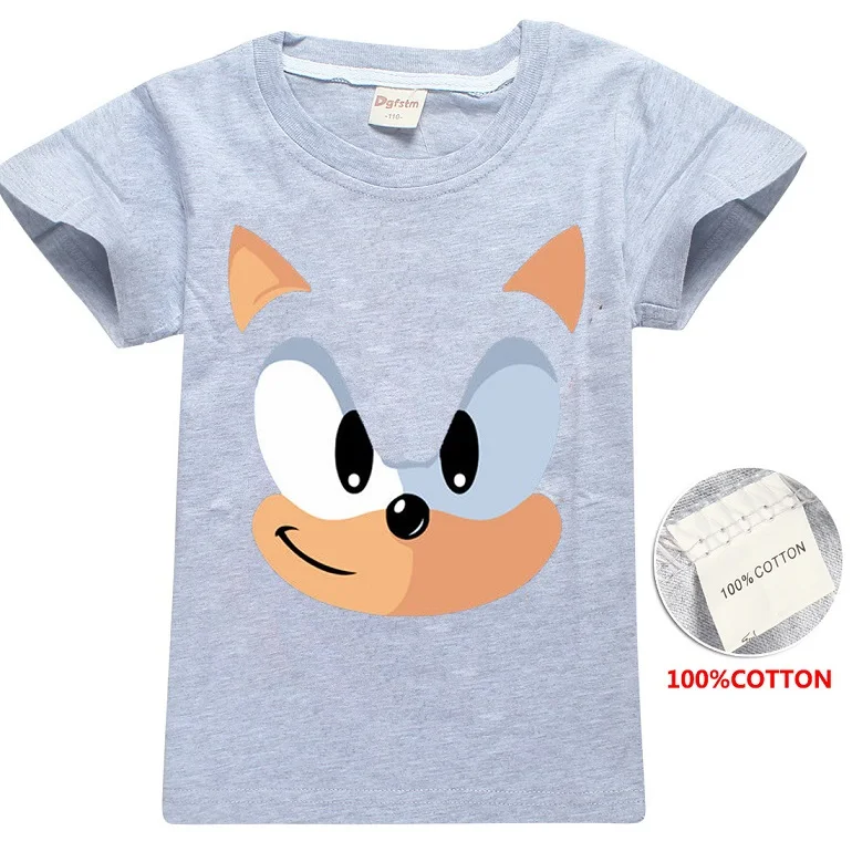 Футболка для мальчиков и девочек детские топы с принтом «Соник Ежик», футболки Детская летняя повседневная одежда с короткими рукавами для малышей - Цвет: gray