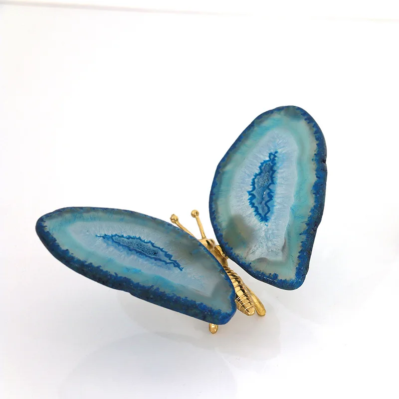 Butterfly Craft Decoration Agate Slice Healing Reiki Stone Quartz Pendant Mineral Home Decor Natural Agate Geode Polished