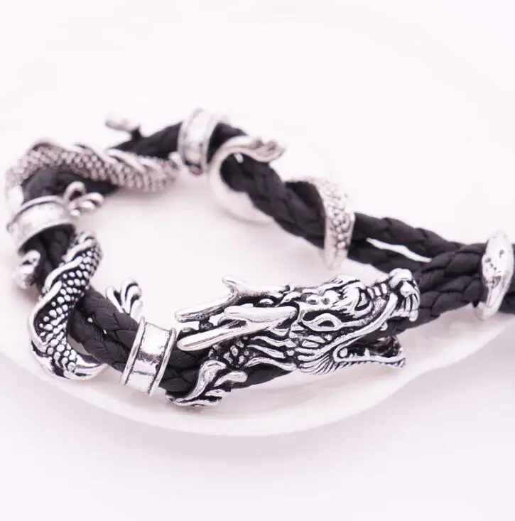 Leather Bracelet Fashion Bracelet Fashion Jewelry Classic Leather Rope Men dragon bracelet Adjustable Vintage Metal Bracelets & Bangles Halloween Fashion Jewelry Men woman Gift