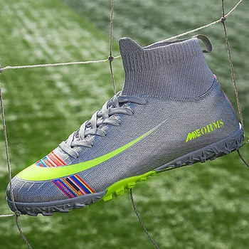 

Men Football Boots Soccer Cleats Boots Long Spikes TF Spikes Ankle High Top Sneakers Soft Indoor Turf Futsal Child Soccer Shoes