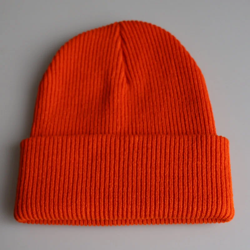 Plain Skull Cap Knit Hats Winter Warm Cuff Beanies for Men Women Orange Yellow Black Dark Green Beige