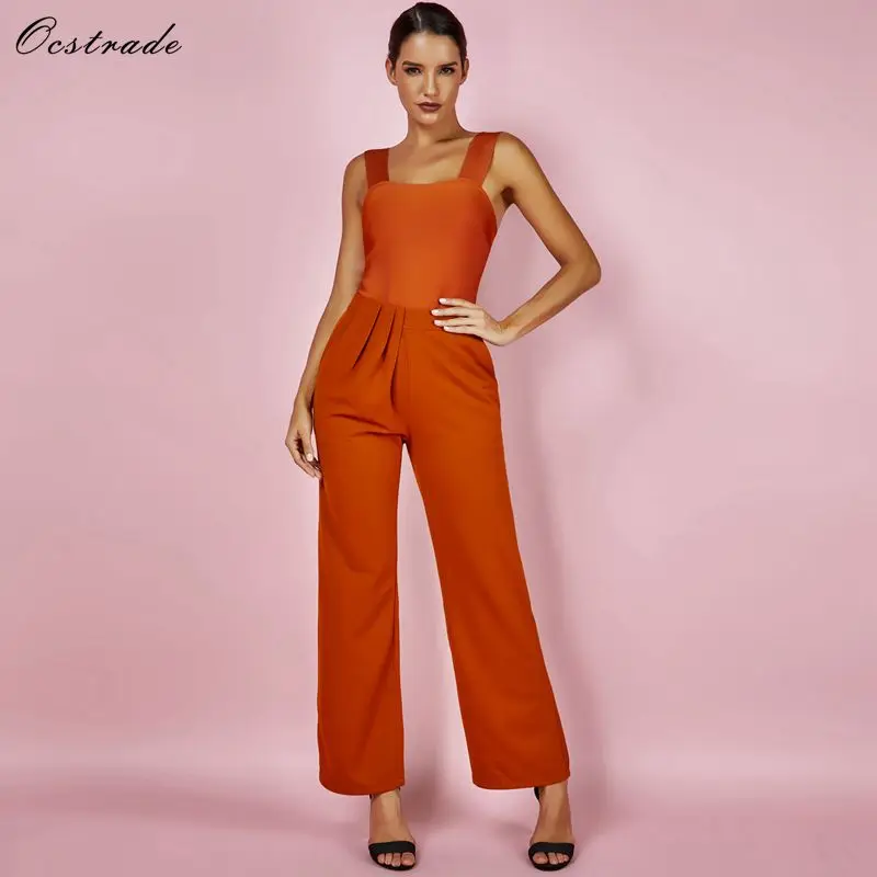 

Bandage 2 Piece Set 2019 New Arrival Tan Bandage Square Neck Bodysuit&Drape Front Trousers Bandage Two Piece Set