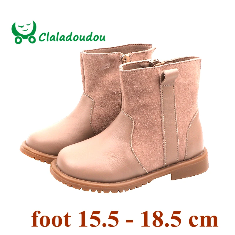 

Claladoudou 16.5-19cm Brand Girls Mid-calf Autumn boots Khaki Black Pure Genuine Leather Casual School Shoes For 3-6Years Shoes