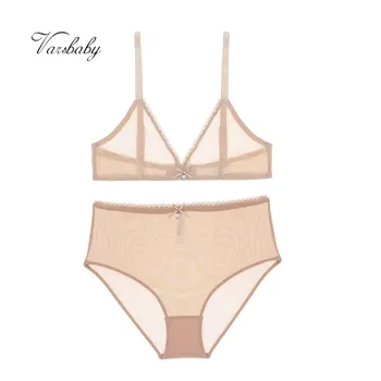 

Varsbaby sexy high-waist panties transparent underwear unlined breathable yarn see-through bra set