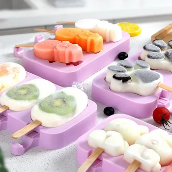 

Silicone Ice Cream Mold Popsicle Molds DIY Homemade Cartoon Ice Cream Popsicle Ice Pop New Maker Mould With 50 Wood Sticks #1#1