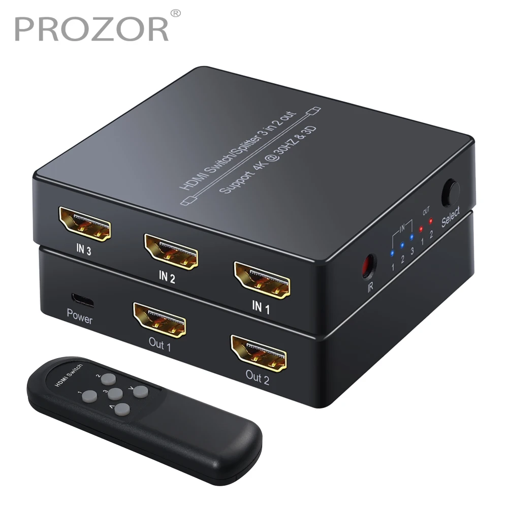 PROZOR HDMI-совместимый коммутатор 3 в 2 Выход Автоматический концентратор 1 4 сплиттер