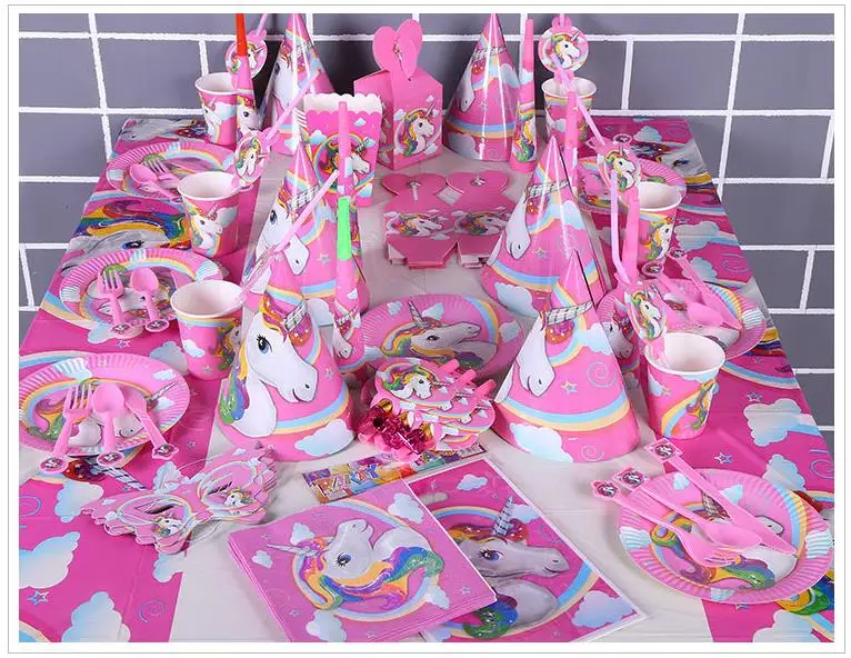 Decoración Para fiesta de cumpleaños de unicornio, Kit de vajilla desechable  de 139 piezas, cubierta de mesa, banner para fiesta de cumpleaños para  niños, suministros para fiesta - AliExpress