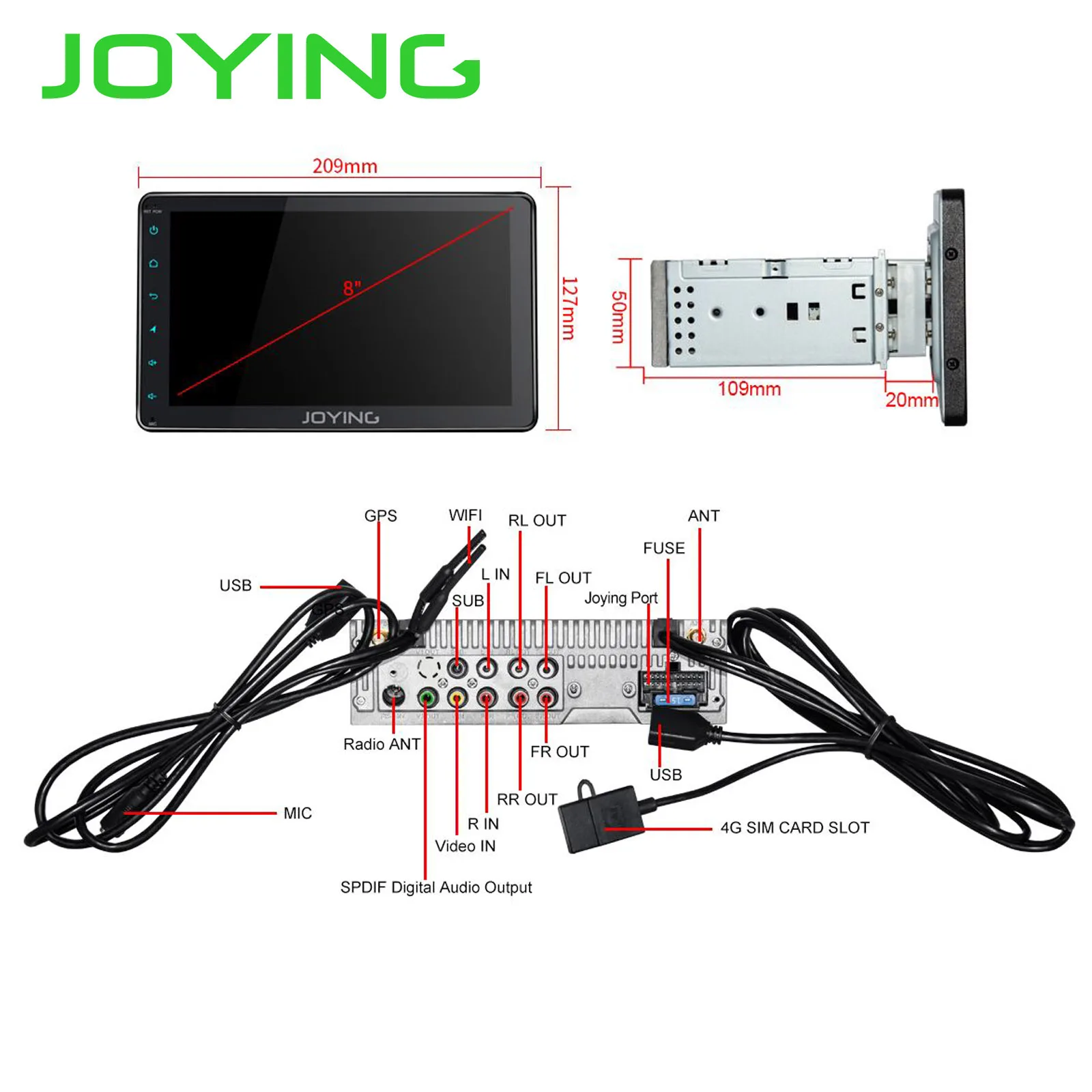 Best Joying 8"Single Din Octa Core 4GB+64GB 1.8GHz Android 8.1 Car Radio Stereo Head Unit GPS Multimedia Player Built-in 4G Modem DSP 5