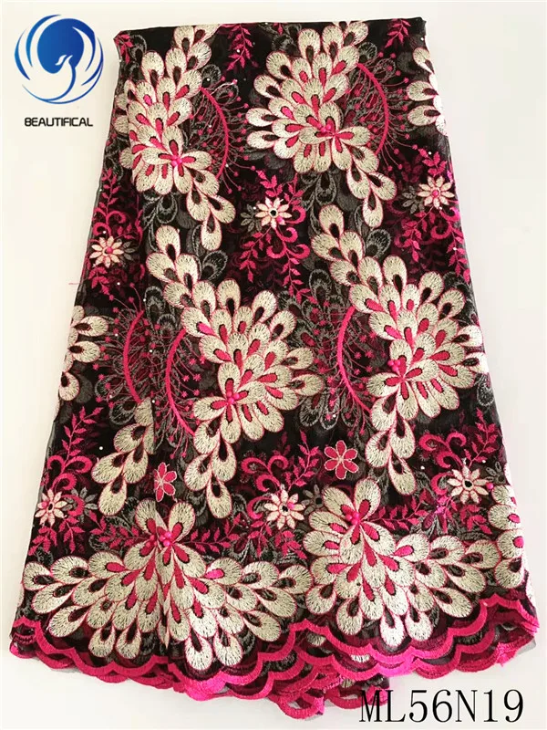 

Beautifical nigerian lace fabrics embroidery beads net lace fabric with stones Latest style african lace fabric 5yards ML56N19