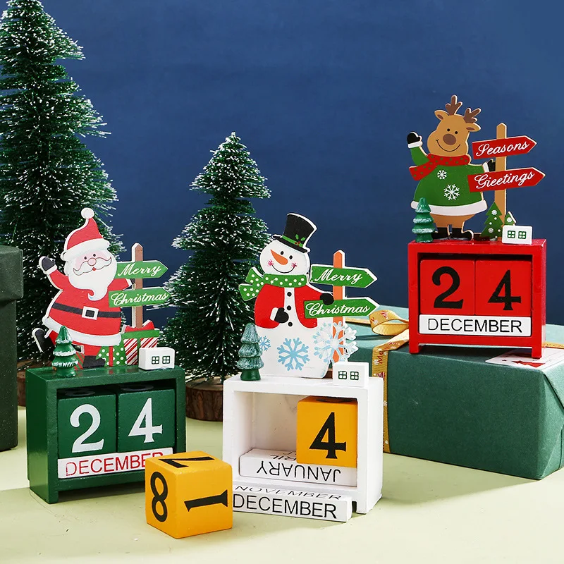 Wooden Calendar Ornaments Christmas Countdown Desk Calendar Desktop Ornaments Christmas Gifts for Home Outdoor Accessories