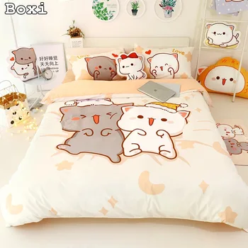 4Pcs Set Kawaii Cat Bed Sheet Cotton 1