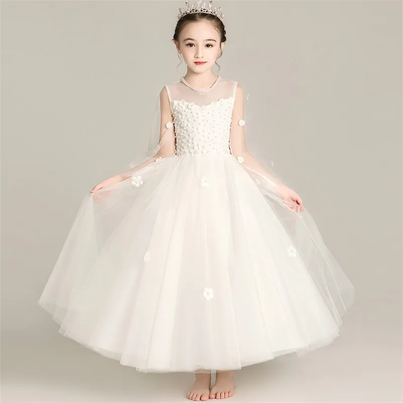 

Autumn Winter New Style Girls Children Appliques Florals Birthday Wedding party Princess Puffy Dress Kids Formal Wear PromDress