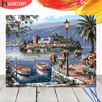 

HUACAN Oil Painting Landscape Coloring By Numbers City Acrylic Drawing Canvas Picture Wall Art DIY Home Decor Gift