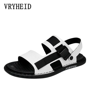 

VRYHEID New High Quality Leather Men Sandals Summer Beach Slippers Casual Sneakers Outdoor Flip Flop Roman Beach Shoes 38-45