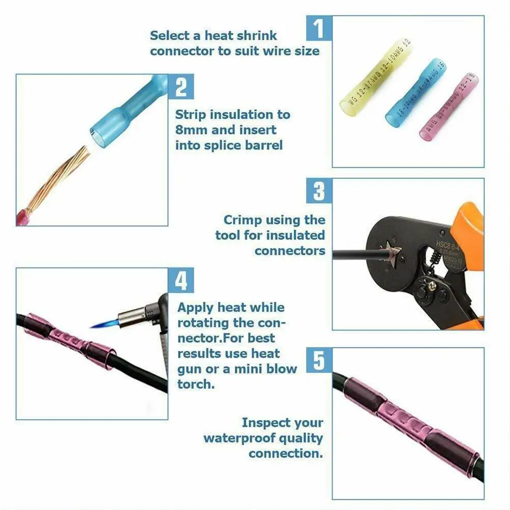

200pcs Waterproof Heat Shrink Terminal With Box Butt Splie Seal Connector Wire Solder Electrical Connectors Kit Terminals C N2A4