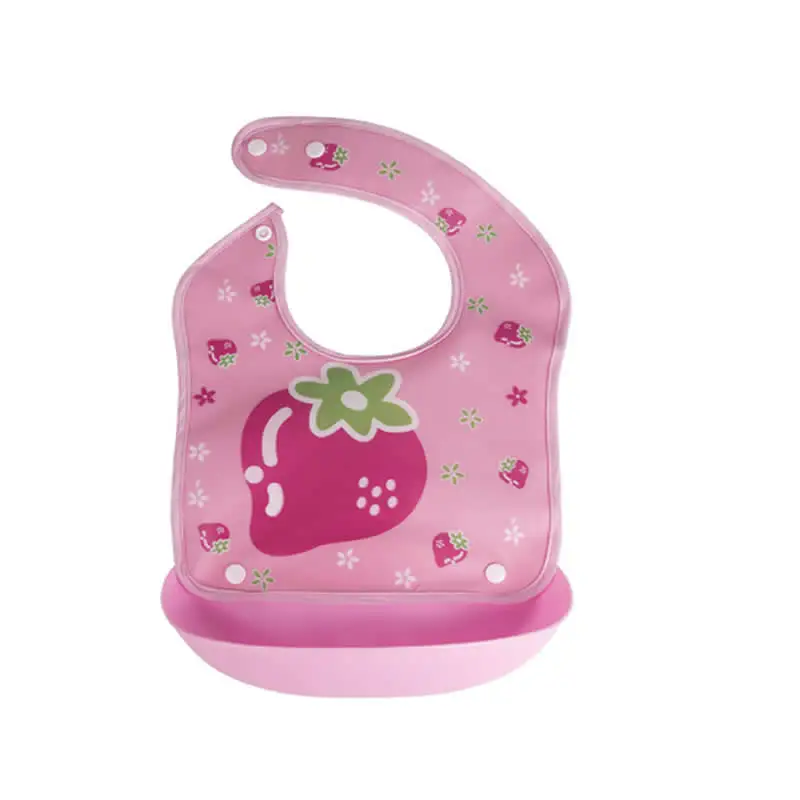 Baby Bibs EVA Waterproof Lunch Bibs Boys Girls Infants Cartoon Pattern Burp Cloths For kids Self Feeding Care pocket bib - Цвет: strawberry
