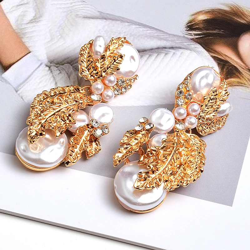 Gold Pearl Earrings Dangle  Flower Pearl Drop Earring Gold - Wholesale New  Pearl - Aliexpress