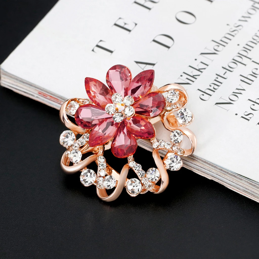 Womens Crystal Scarf Ring Clip Buckle Flower Silk Shawl Holder Brooch Badge With Safety Pin