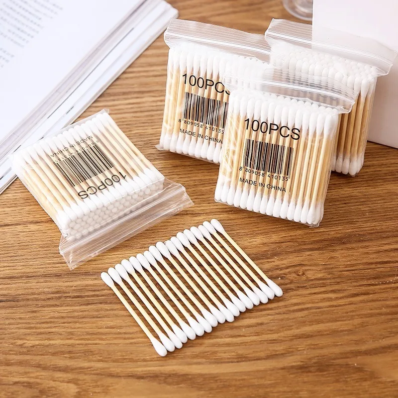 5000 tamponi di cotone di bambù doppi rotondi tamponi di cotone biologico con punte per orecchie applicatore sterile trucco tampone trucco quotidiano