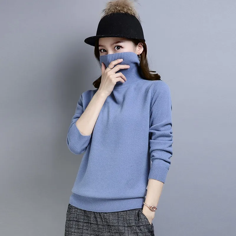 

2019 Winter New Style Korean-style Casual High Collar Versatile Sweater Large Size Pullover Slimming Base Shirt Sweater WOMEN'S