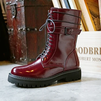 

2020 New winter shoes women's Motorcycle boots patent leather buckle decoration ankle boots women's shoes botas mujer