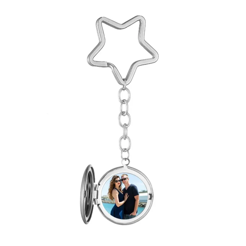 Custom Photo& Name Ring Keychain For Men Women Stainless Steel Round Photo Album Pendant Star Heart Key Ring Silver Gold Circle - Цвет: Custom Star Silver 2