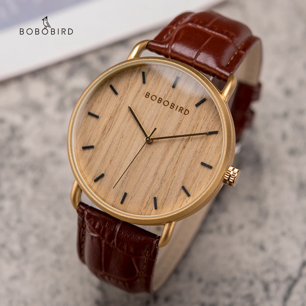 BOBO BIRD New Men Watch Wooden Wristwatch Japanese Quartz Movement Fashion Retro Red Sandalwood Alloy Genuine Leather Timepiece | Наручные