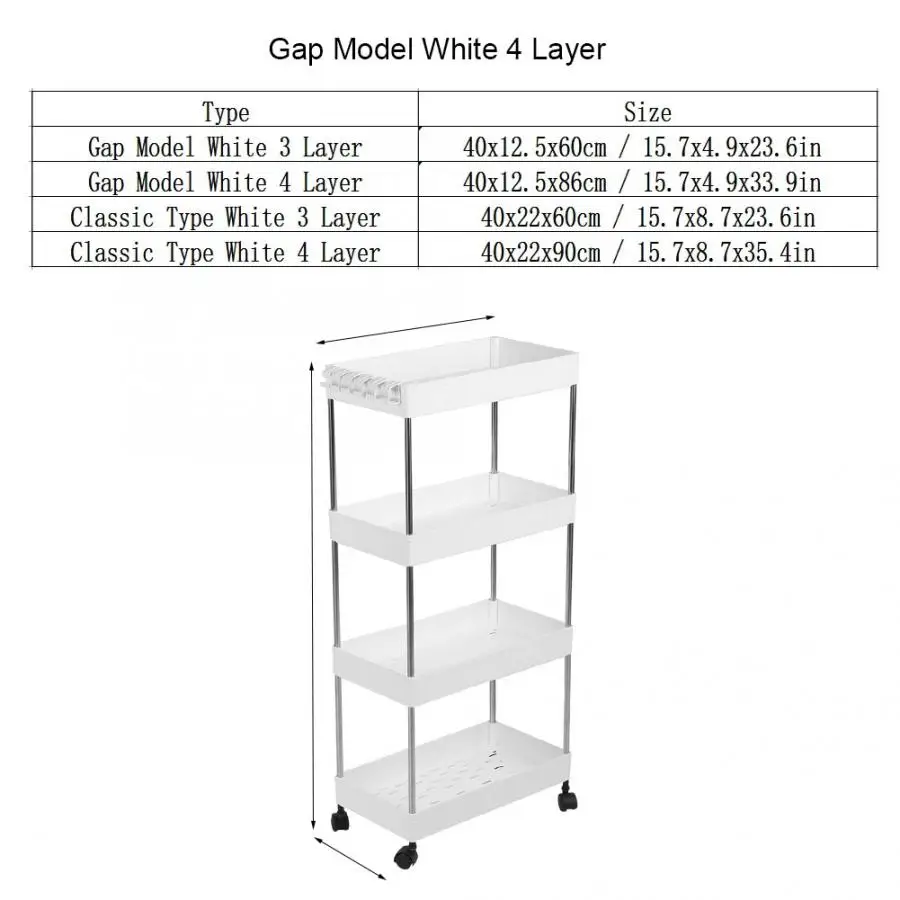 Gap Model 3/4 слойный кухонный стеллаж для хранения, тонкая скользящая башня, подвижная сборка, Пластиковая Полка для ванной комнаты, колесики, компактный органайзер, тележка - Цвет: Gap Model