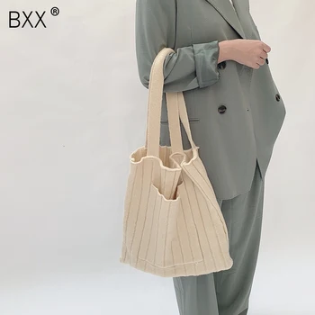 

[BXX] High Capacity Shoulder Bags For Women 2020 Solid Color Female Autumn Weaving Designer Handbags Travel Lady Brand Bag HJ090