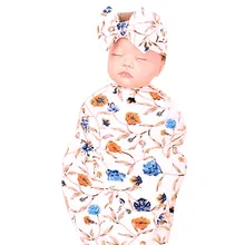 Одеяло из 2 предметов для новорожденных; детское одеяло с цветочным рисунком для пеленания; комплект одежды для сна+ повязка на голову; спальный мешок для детей