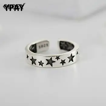 

YPAY Genuine 925 Sterling Silver Stackable Ring for Women Vintage Star Design Open Adjustable Rings Fine Jewelry Gifts YMR392