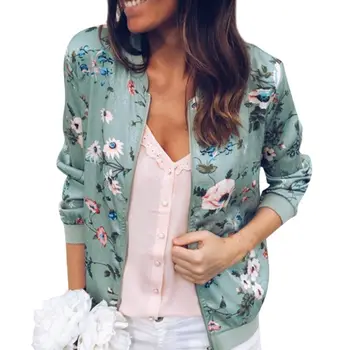 

2020 New Women Flower Printing Classic Short Jacket Autumn Zipper Cardigan Baseball Uniform Clothes Coat