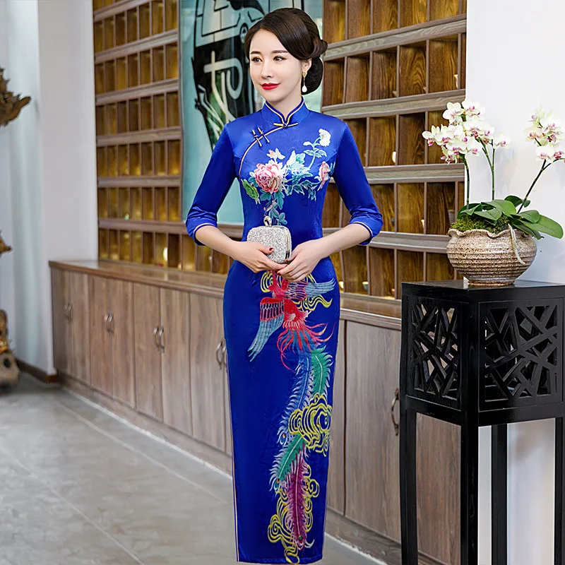 Винтажное китайское традиционное женское велюровое цветочное Qipao Мандарин воротник Cheongsam Новинка китайское торжественное платье размера плюс 4XL 5XL