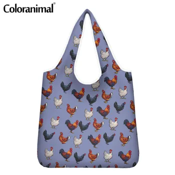 

Coloranimal Women Man Shopping Bags Eco-Friendly Bags Fashion Cock Pattern Female Tote Grocery Bags Large Capacity Shopper Bags