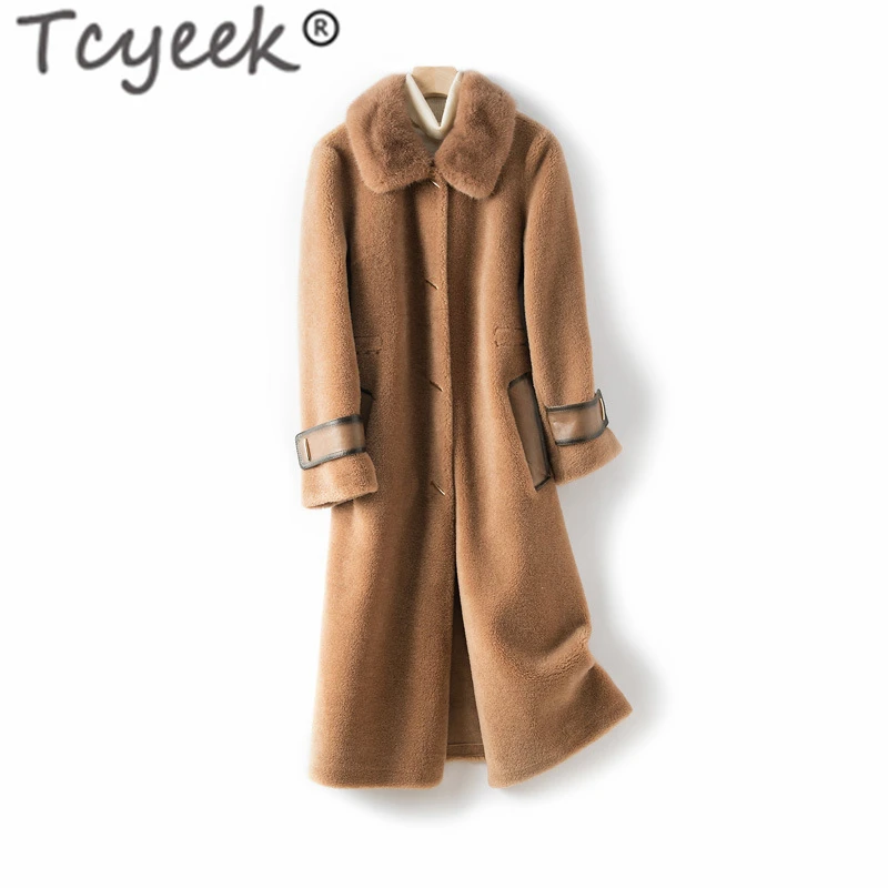 

Tcyeek Winter Coat Women Clothes 2019 Korean Real Fur Coat + Mink Fur Collar Elegant Long Jacket Vintage Ladies Overcoat XM8585