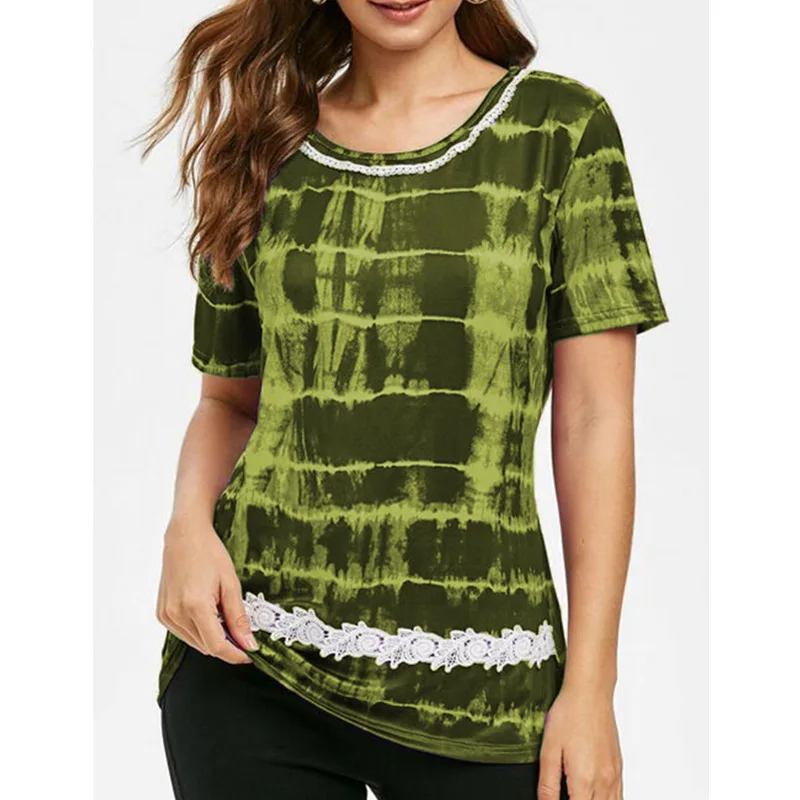 Summer Women's Tie-dye Printing Short-sleeved T-shirt Casual Loose Tee Shirt Plus Size Tshirt Gradient printed Tops S-5XL | Женская