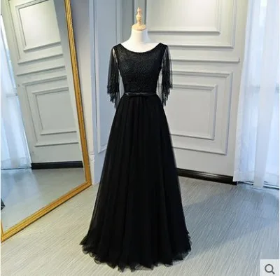 HJZY125#Bridesmaid Dresses Long Valentine' Day Wedding Party Graduation Quinceanera Dress Plastic sequins decoration wholesale - Цвет: Черный