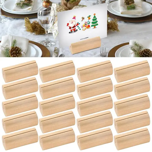 20pcs Wooden Place Card Holders Base Name Card Table Number Holder